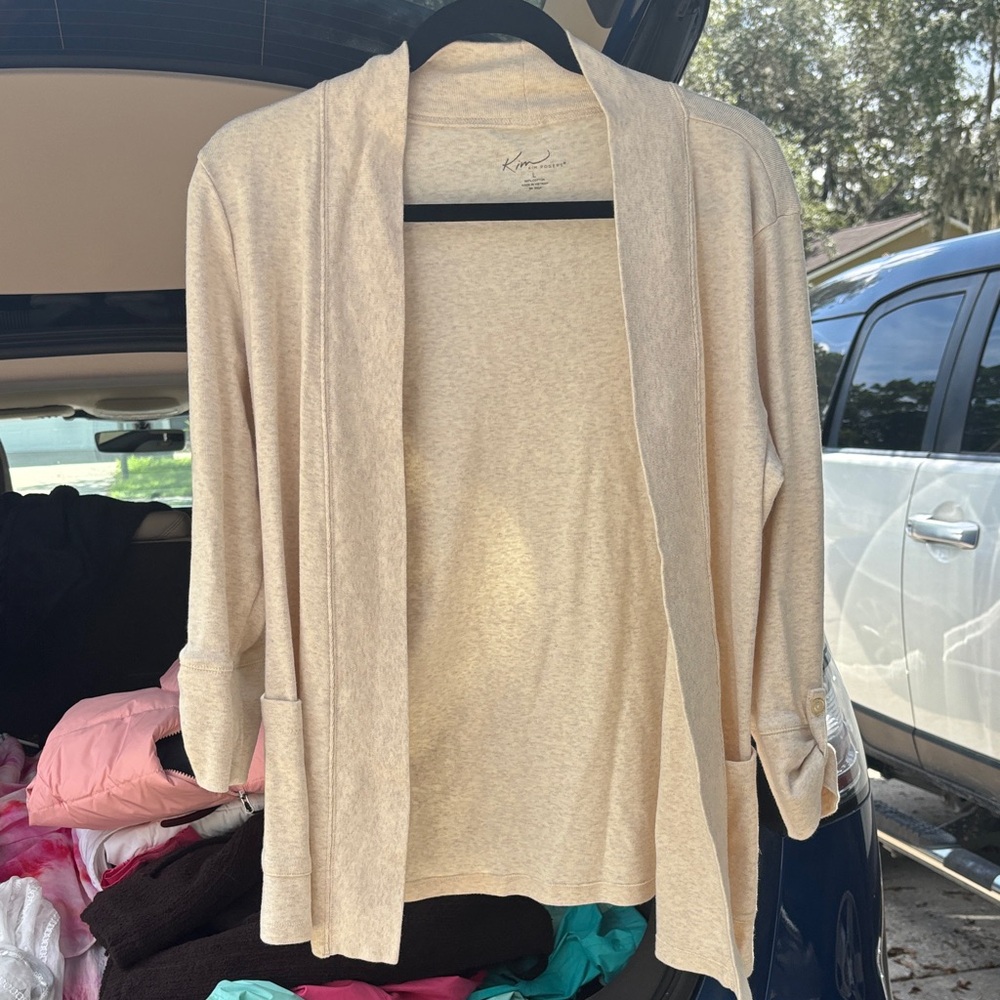 Kim Rogers Beige Open-Front Cardigan